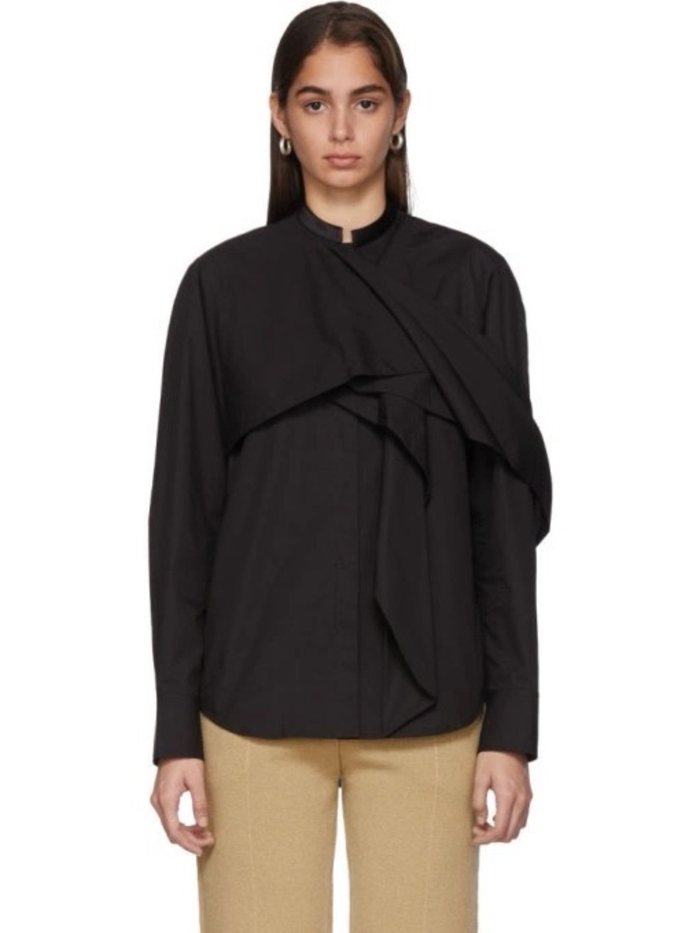 Haider Ackermann Black Draped Button-Down Shirt with Asymmetric Overlay